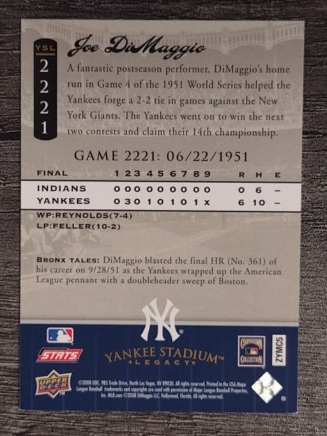 2008 Upper Deck Yankee Stadium Legacy Collection #2221 Joe DiMaggio (EXMT)