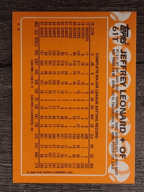 1988 Topps Traded #61T Jeffrey Leonard