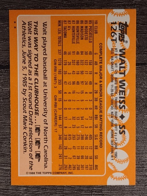 1988 Topps Traded #126T Walt Weiss XRC