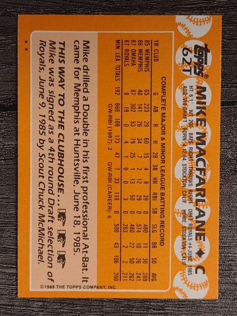 1988 Topps Traded #62T Mike Macfarlane XRC