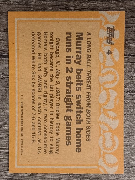 1988 Topps #4A Eddie Murray RB/Caption in box on card front