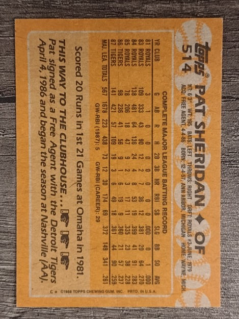 1988 Topps #514 Pat Sheridan