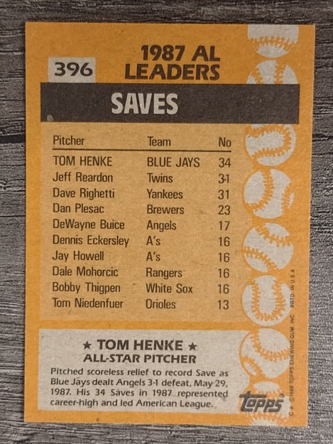 1988 Topps #396 Tom Henke AS