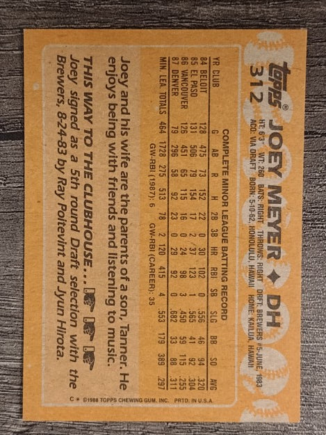 1988 Topps #312 Joey Meyer