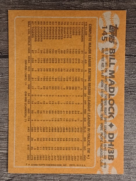 1988 Topps #145 Bill Madlock