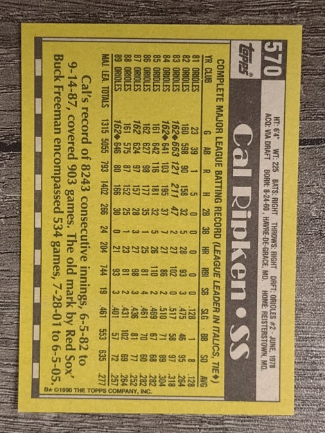 1990 Topps #570 Cal Ripken