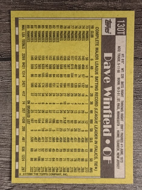 1990 Topps Traded #130T Dave Winfield