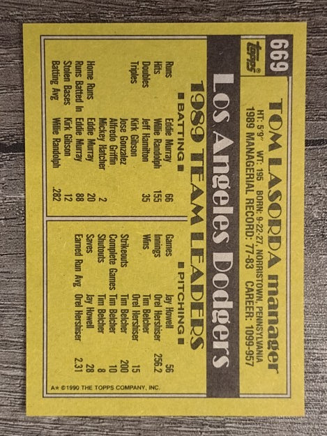 1990 Topps #669 Tom Lasorda MG