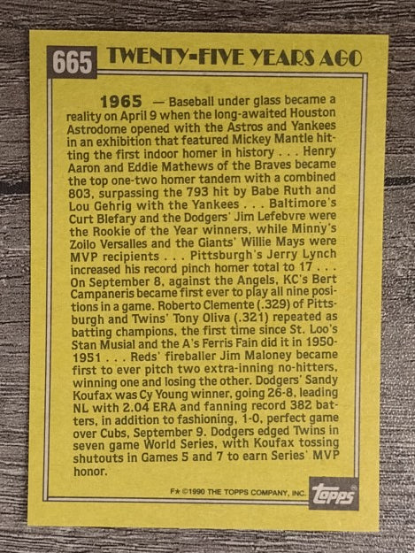 1990 Topps #665 Sandy Koufax TBC'65