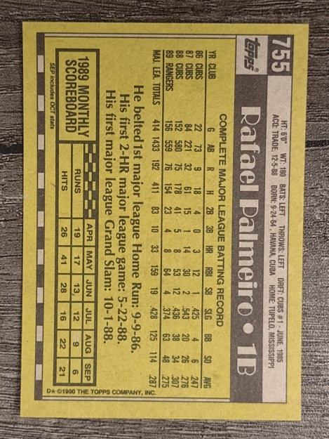 1990 Topps #755 Rafael Palmeiro