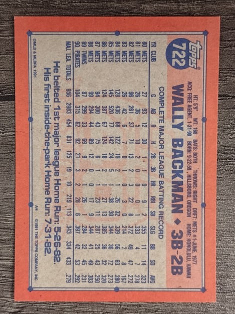 1991 Topps #722 Wally Backman
