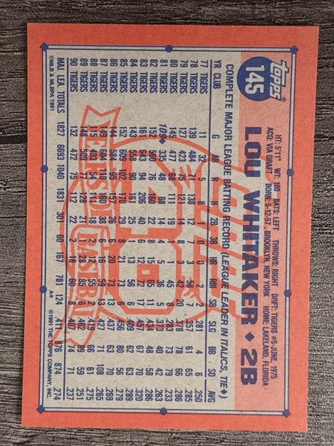 1991 Topps #145 Lou Whitaker
