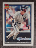 1991 Topps #100 Don Mattingly COR/101 hits in 1990