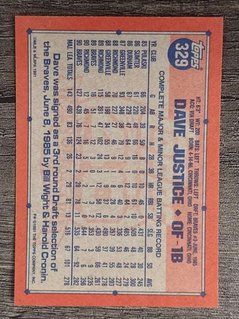 1991 Topps #329 Dave Justice