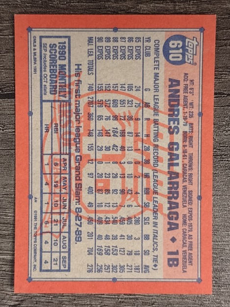 1991 Topps #610 Andres Galarraga
