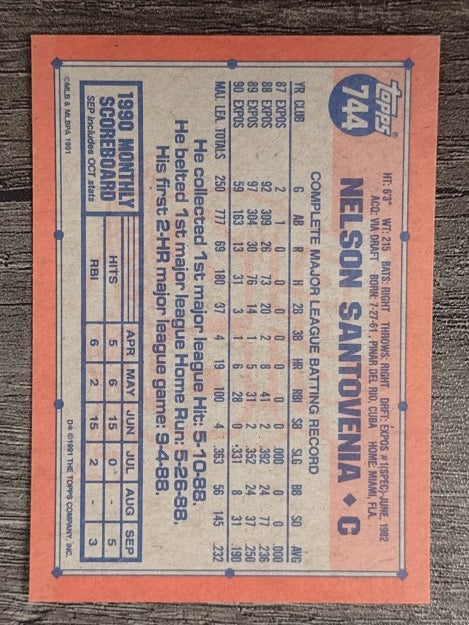 1991 Topps #744 Nelson Santovenia