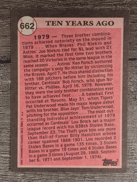 1989 Topps #662 Lou Brock TBC79