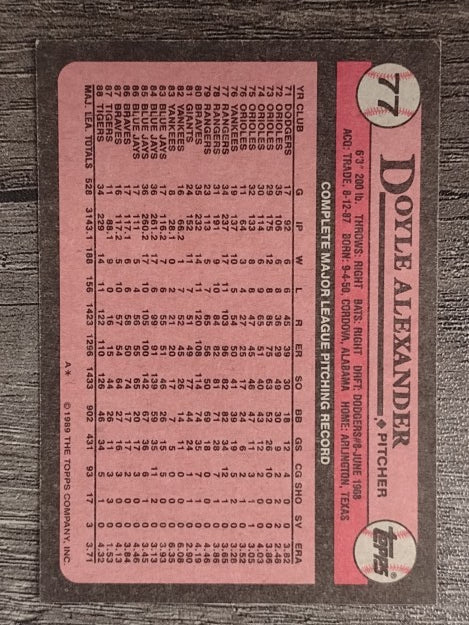 1989 Topps #77 Doyle Alexander
