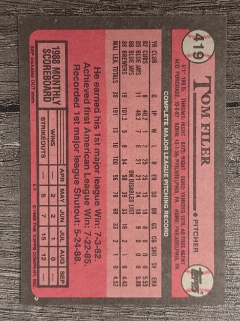 1989 Topps #419 Tom Filer