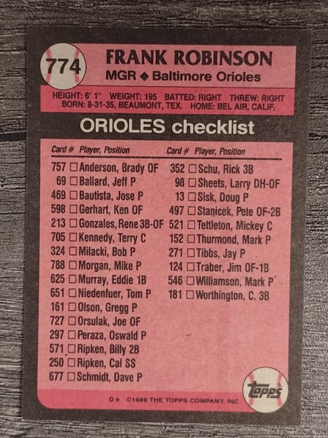 1989 Topps #774 Frank Robinson MG