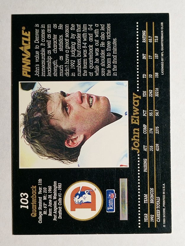 1993 Pinnacle #103 John Elway