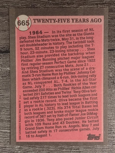 1989 Topps #665B Tony Oliva TBC 64/COR fabricated card