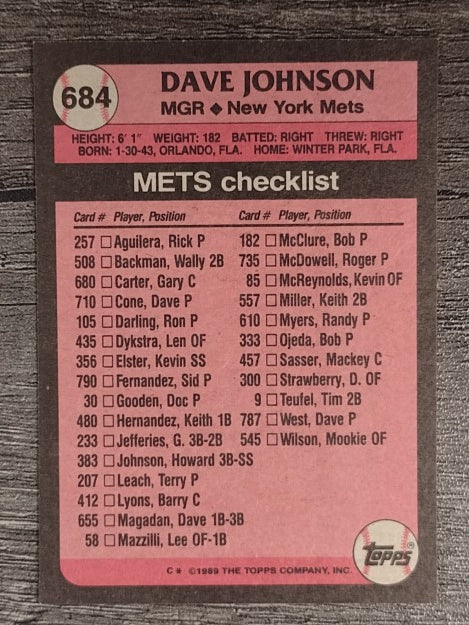 1989 Topps #684 Dave Johnson MG
