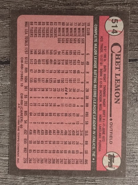 1989 Topps #514 Chet Lemon