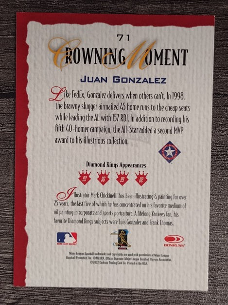 2002 Diamond Kings #71 Juan Gonzalez