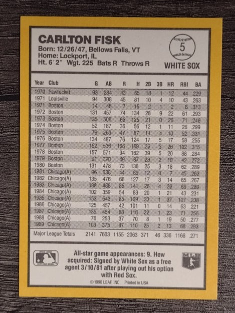 1990 Donruss Best AL #5 Carlton Fisk