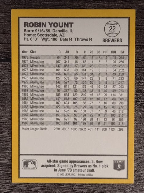 1990 Donruss Best AL #22 Robin Yount
