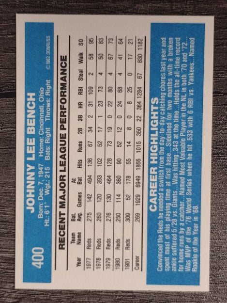 1982 Donruss #400 Johnny Bench