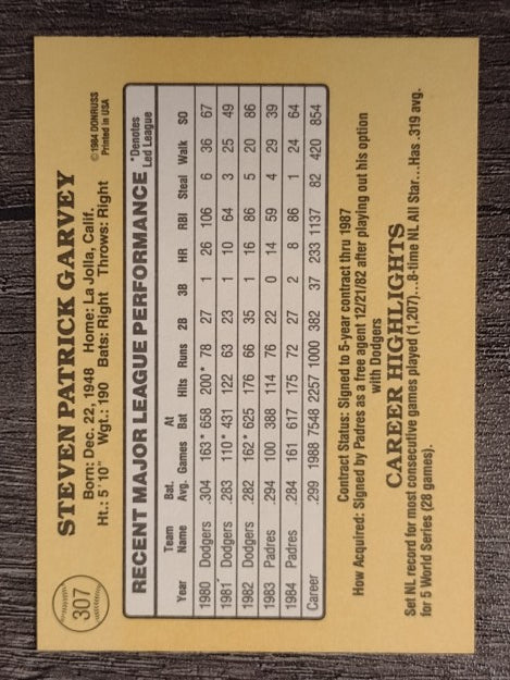 1985 Donruss #307 Steve Garvey