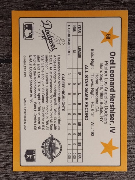 1989 Donruss All-Stars #50 Orel Hershiser