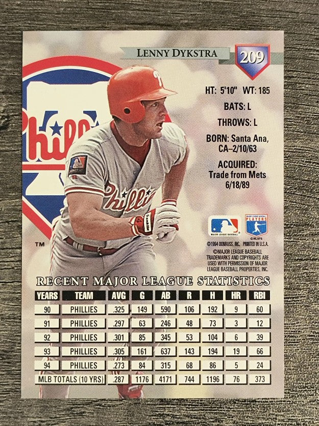 1995 Donruss #209 Lenny Dykstra
