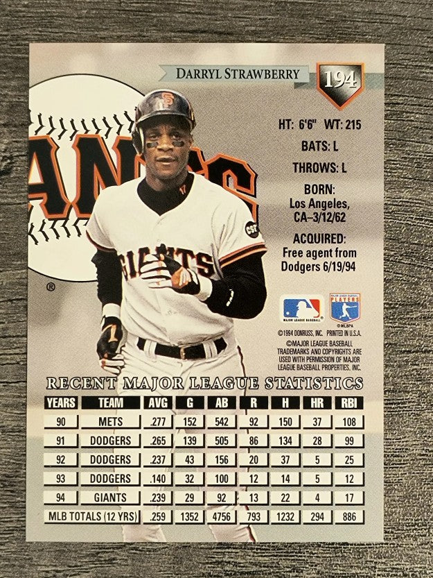 1995 Donruss #194 Darryl Strawberry