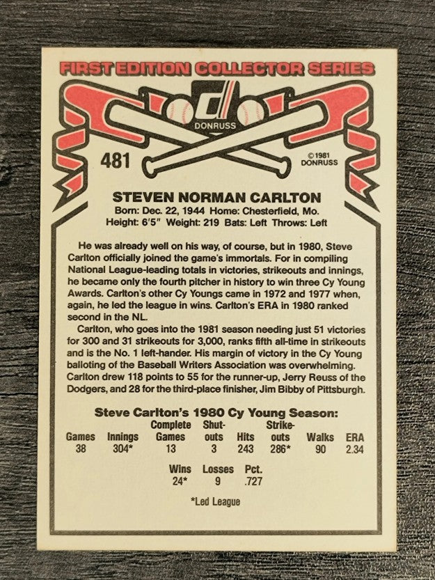 1981 Donruss #481 Steve Carlton CY