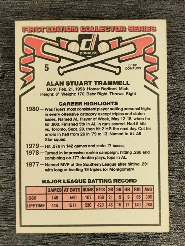 1981 Donruss #5 Alan Trammell