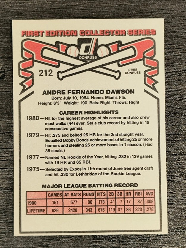 1981 Donruss #212 Andre Dawson
