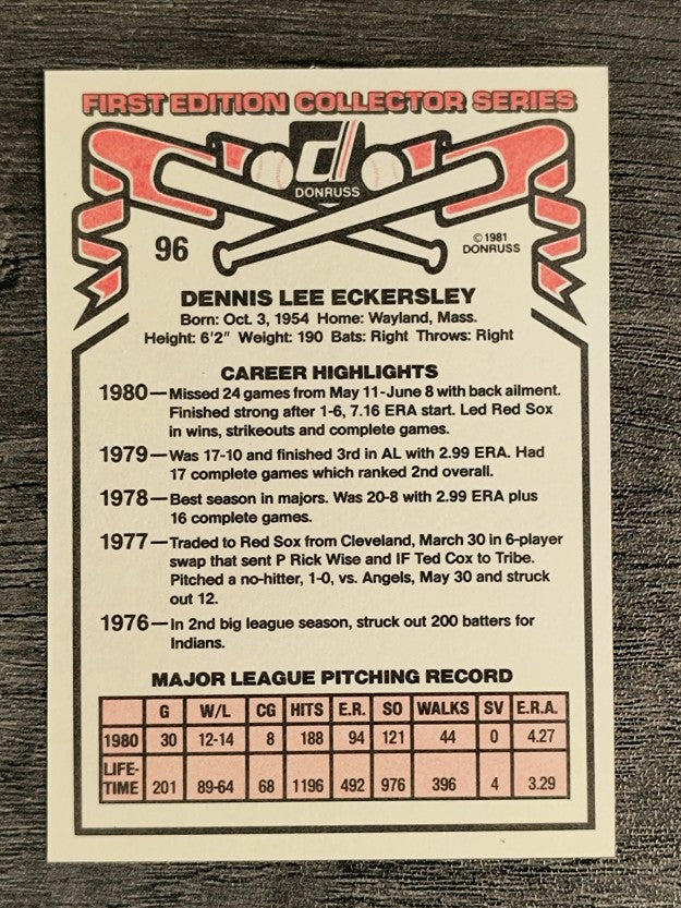 1981 Donruss #96 Dennis Eckersley