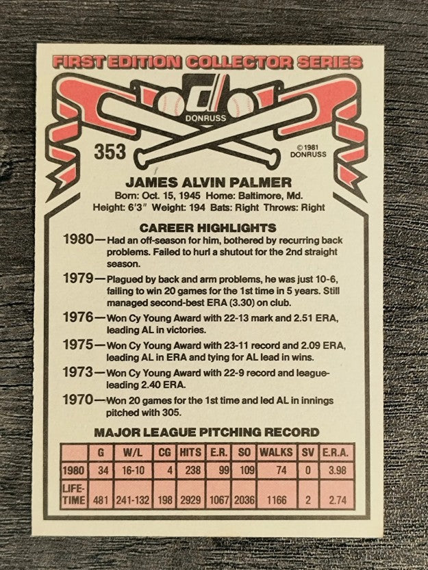 1981 Donruss #353 Jim Palmer