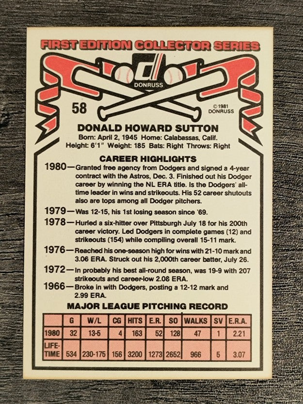 1981 Donruss #58 Don Sutton
