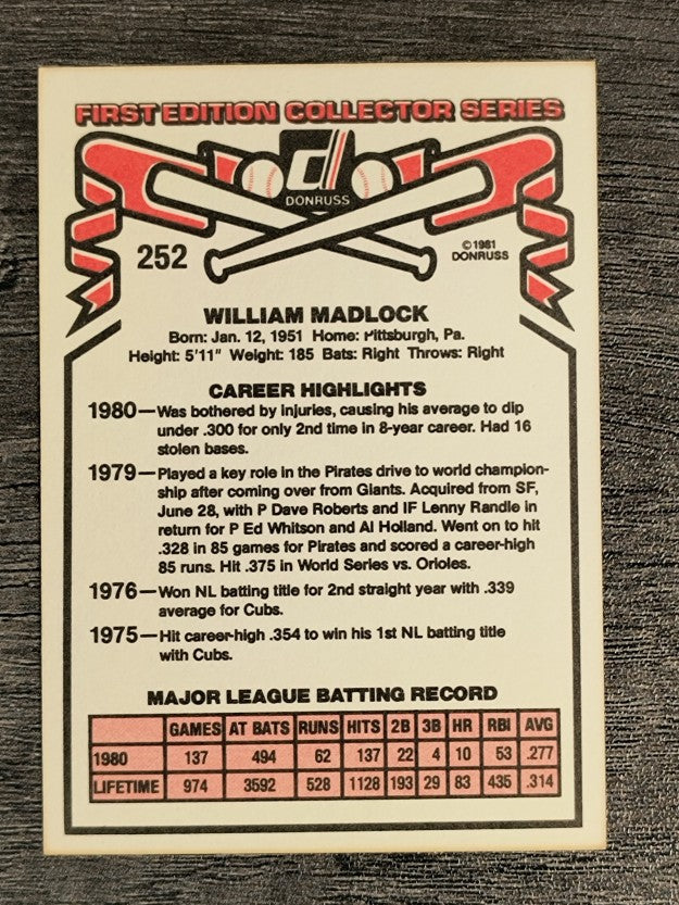 1981 Donruss #252 Bill Madlock