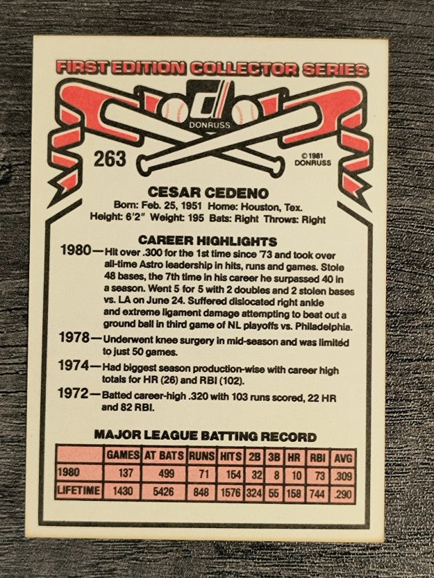 1981 Donruss #263 Cesar Cedeno