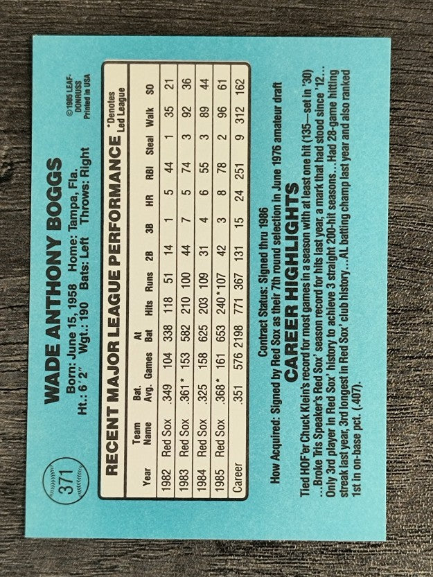 1986 Donruss #371 Wade Boggs