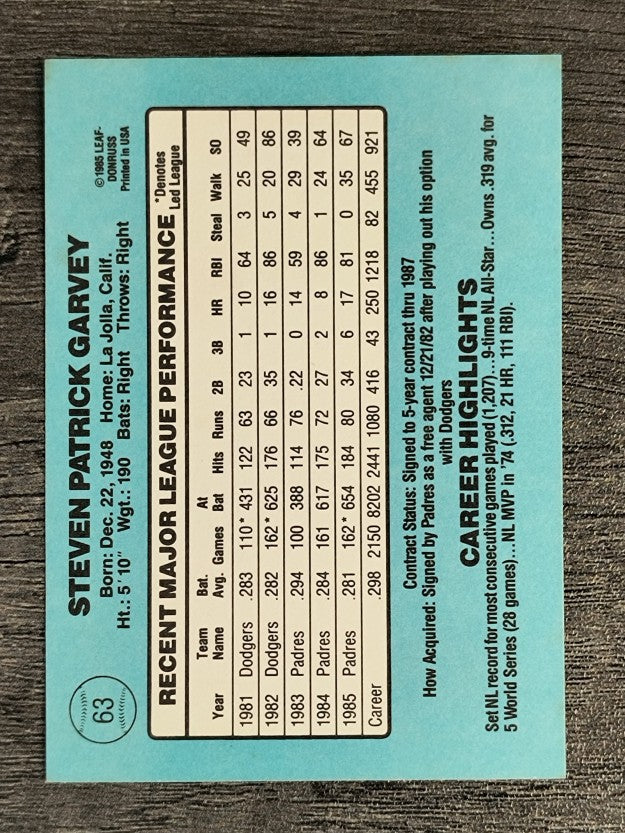 1986 Donruss #63 Steve Garvey