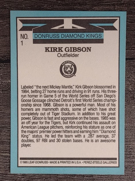 1986 Donruss #1 Kirk Gibson DK
