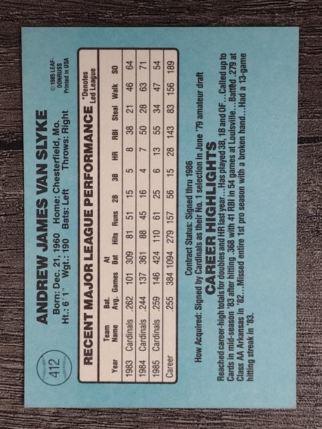 1986 Donruss #412 Andy Van Slyke