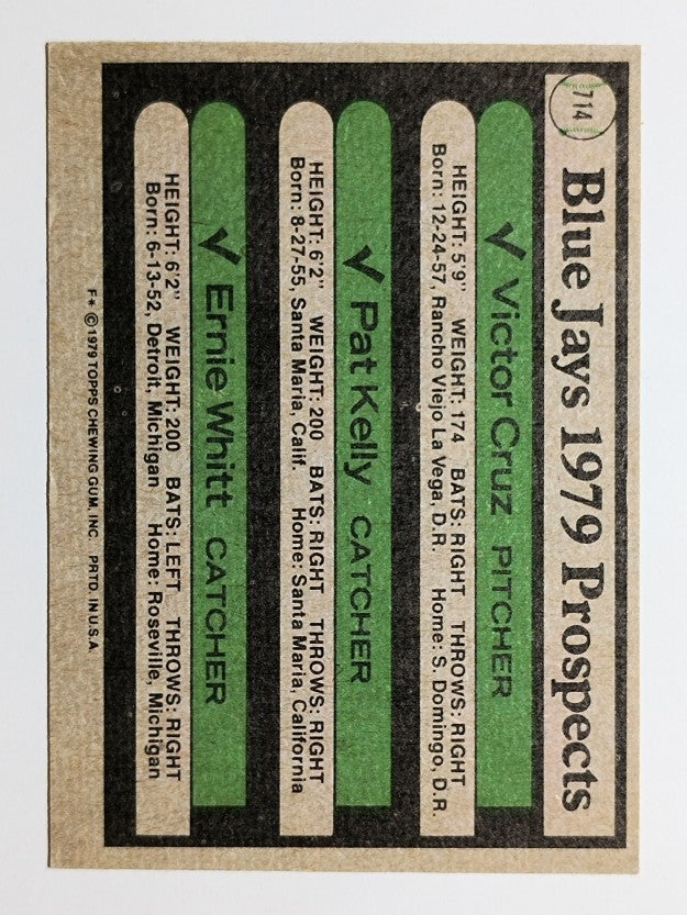 1979 Topps #714 Victor Cruz RC/Pat Kelly RC/Ernie Whitt (EX)