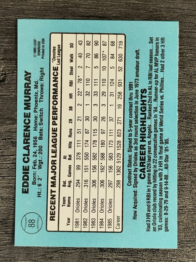 1986 Donruss #88 Eddie Murray